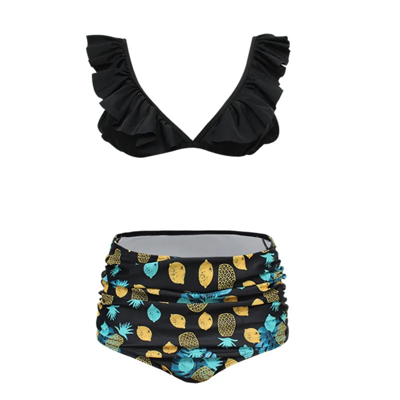 2020 New Bikini Set High Waist Swimsuit Plus Size Swimwear Women 2 Piece Bandage Biquini Yellow Black Print Ruffle Swimming Suit 2020 New Bikini Set High Waist Swimsuit Plus Size Swimwear Women 2 Piece Bandage Biquini Yellow Black Print Ruffle Swimming Suit