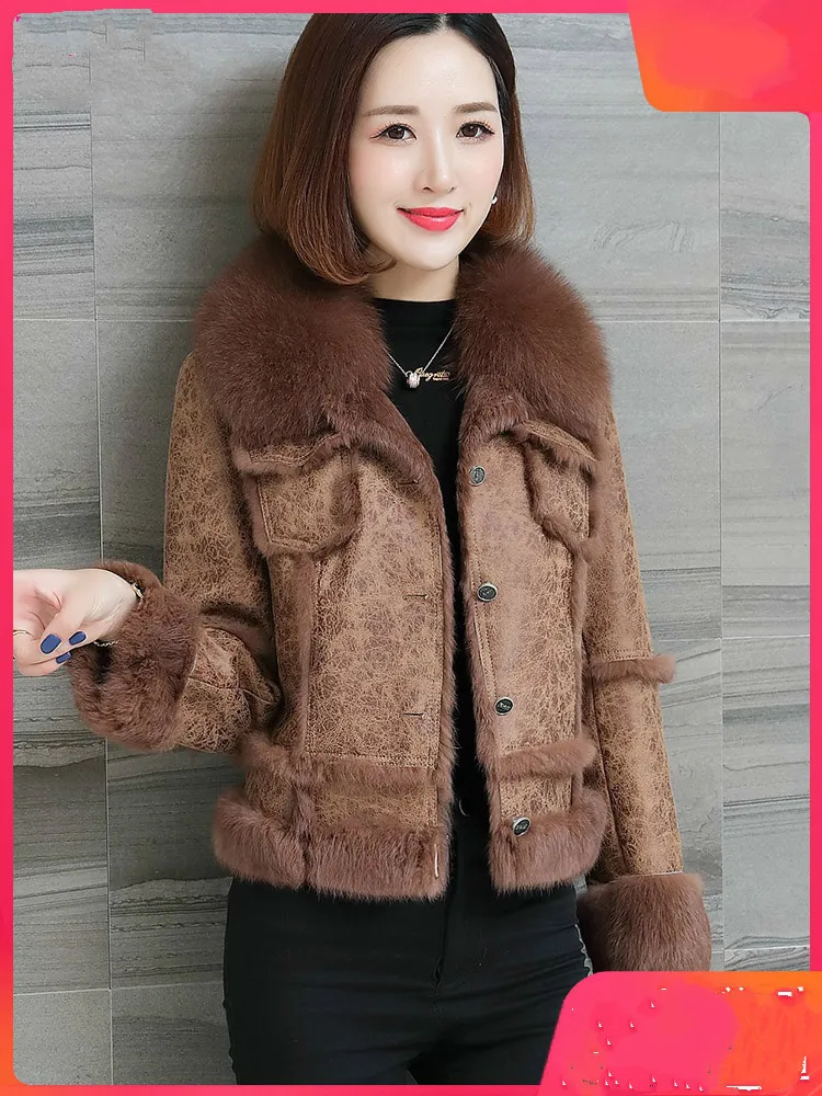 

Real Coat Women Winter Jacket Natural Rex Rabbit Coats and Jackets Fox Fur Collar Short Manteau Femme ZKY9621 KJ3656