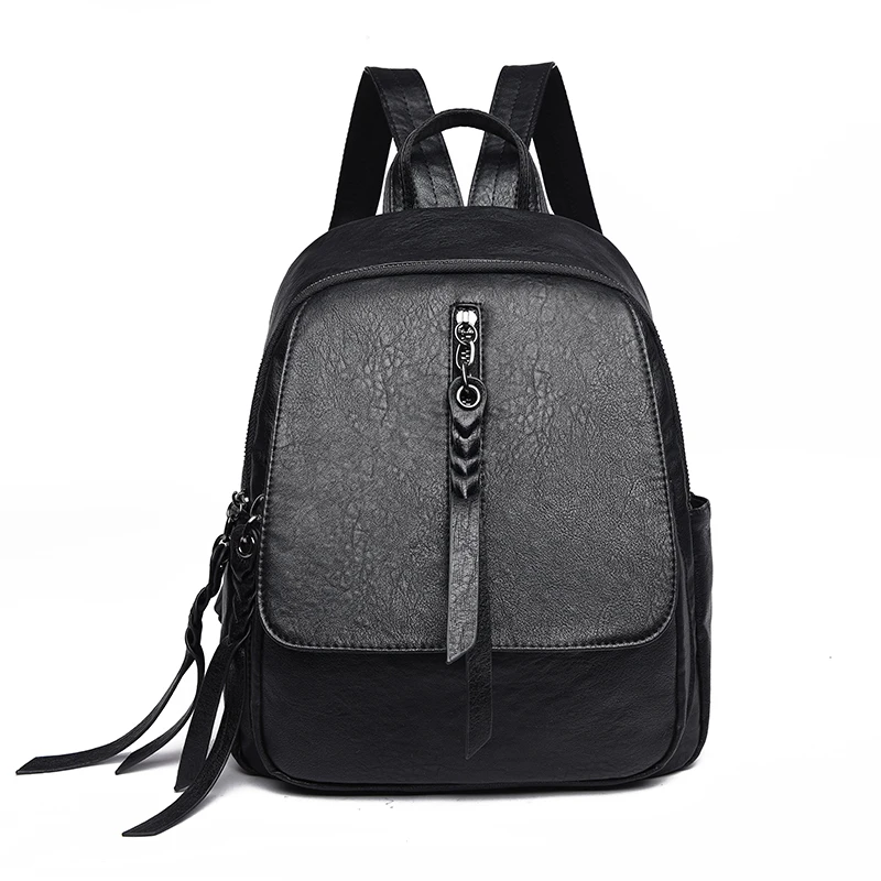 

Black Backpack Lady New Simple Soft Leather Large Capacity Casual Bag Daily Work Backpack 2020 Female Bag