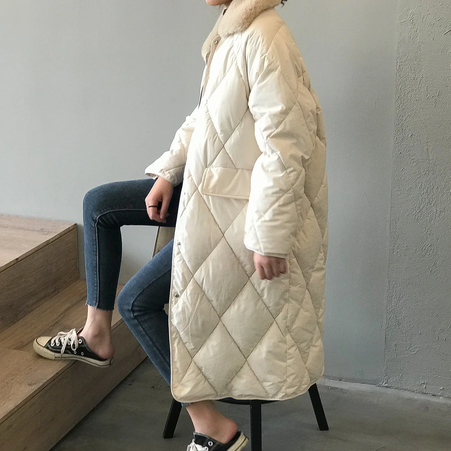 Mooirue осень зима уличная куртка пальто Femme длинная хлопковая стеганая одежда со стразами свободная пуховая хлопковая свободная парка