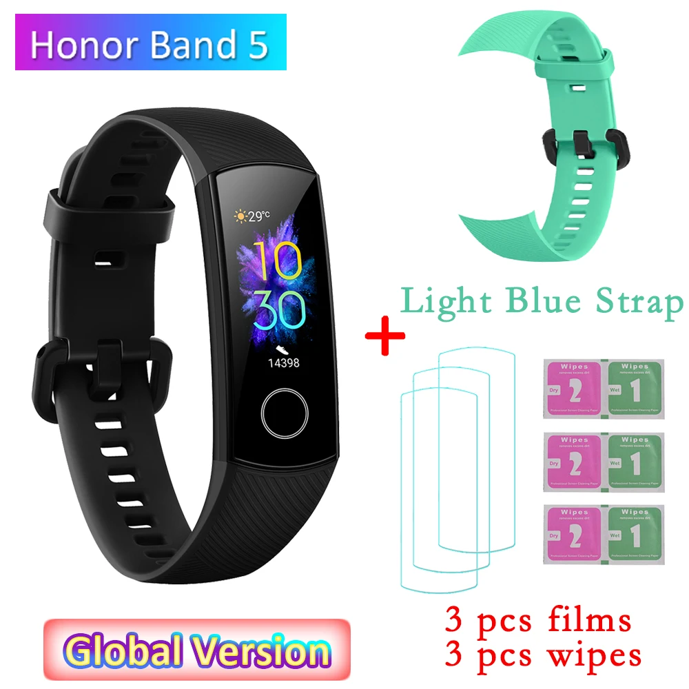 Huawei Honor Band 5 фитнес-браслет BT4.2 мониторинг сердечного ритма в режиме реального времени водонепроницаемые Смарт-часы несколько спортивных режимов - Цвет: B Light Blue Straps