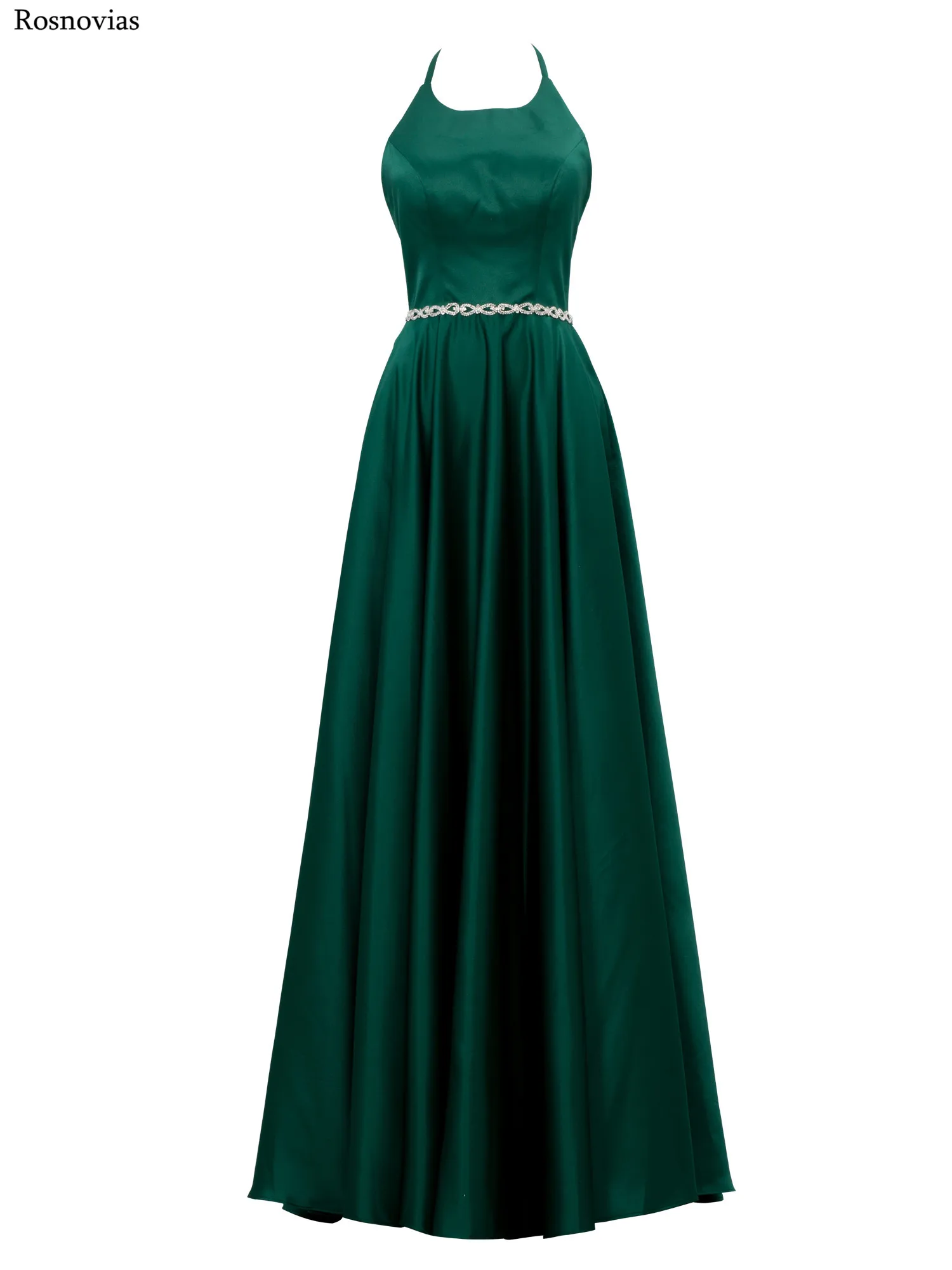 Green Prom Dresses 2020 Halter Open Back Sweep Train Simple A Line Evening Party Dresses Formal Gowns Vestidos De Fiesta Custom