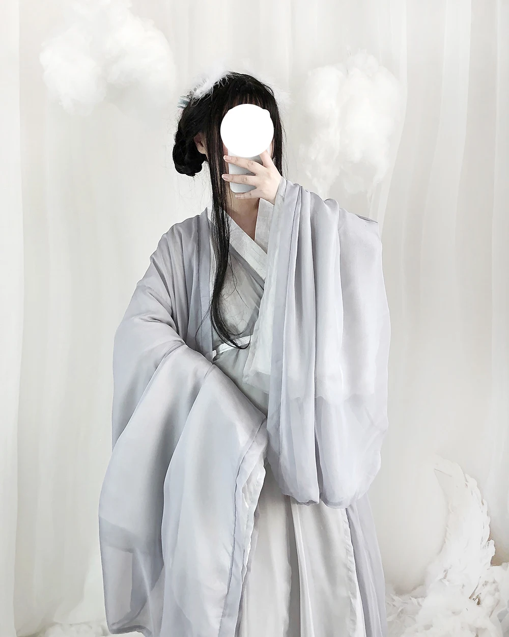 Hanfu/Повседневная Женская рубашка Hanfu в китайском традиционном стиле с большим рукавом, сказочное шифоновое винтажное трикотажное платье для девочек, комплекты серого цвета