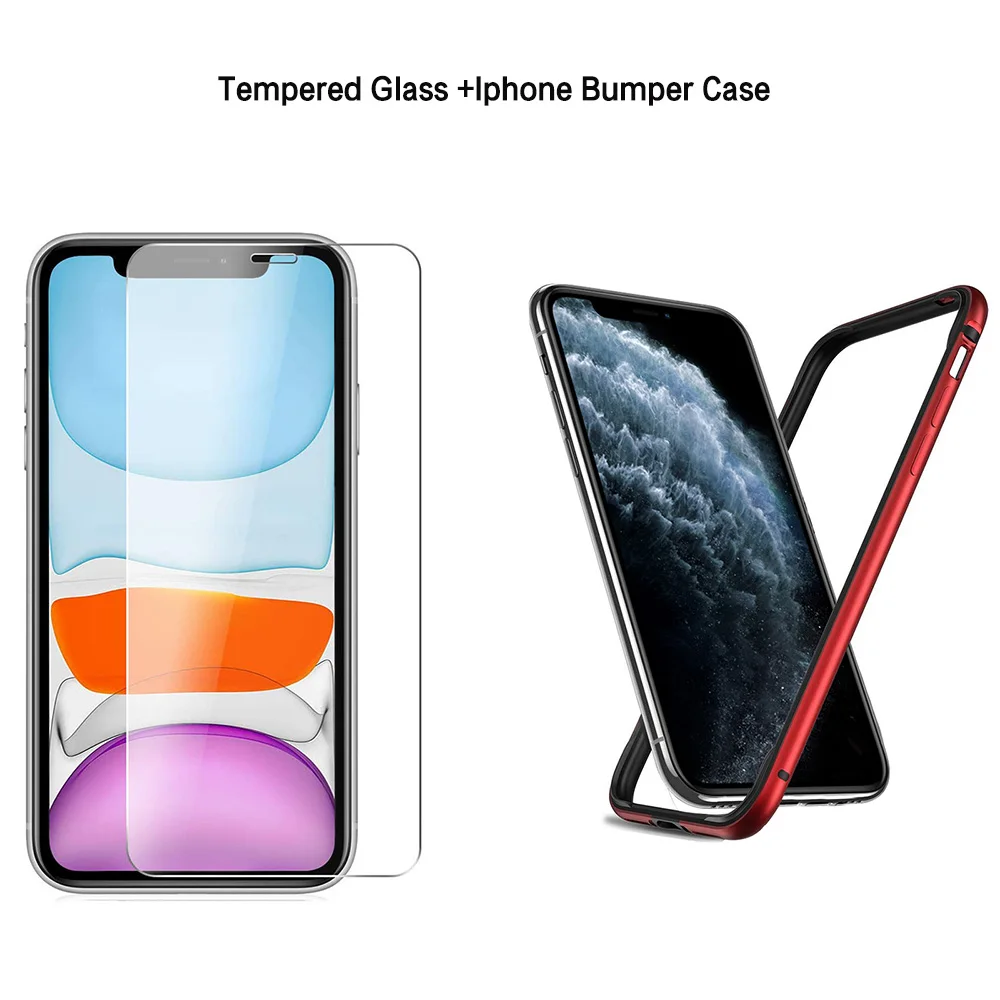 Чехол-бампер для Iphone 11 Pro Max, чехол-рамка для Iphone XS MAX XR 8 7 Plus XR X Iphone11, чехол, защитный мягкий внутренний бампер - Цвет: Black Red Glass