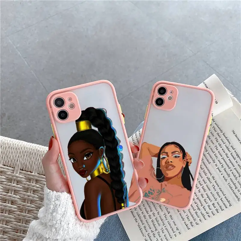 Черный женский чехол для телефона с рисунком афро девушки iPhone 12 11 Mini Pro XR XS Max 7 8 Plus X