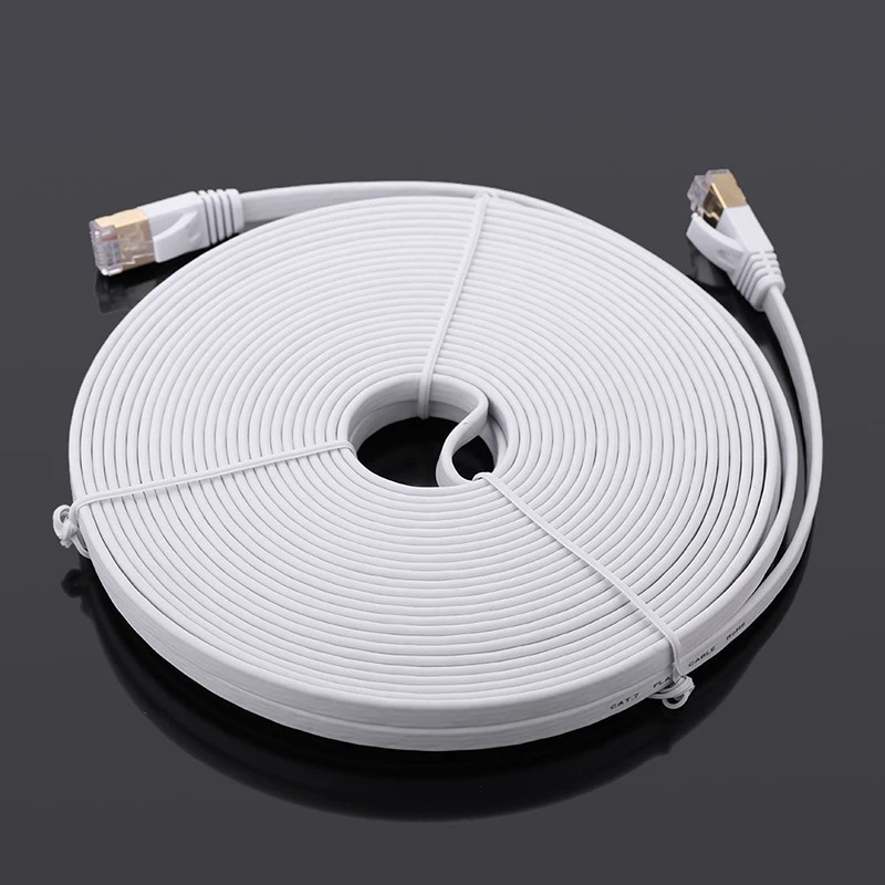 15 м высокоскоростной Cat 7 SSTP RJ 45 категория 7 плоский кабель для локальной сети белый