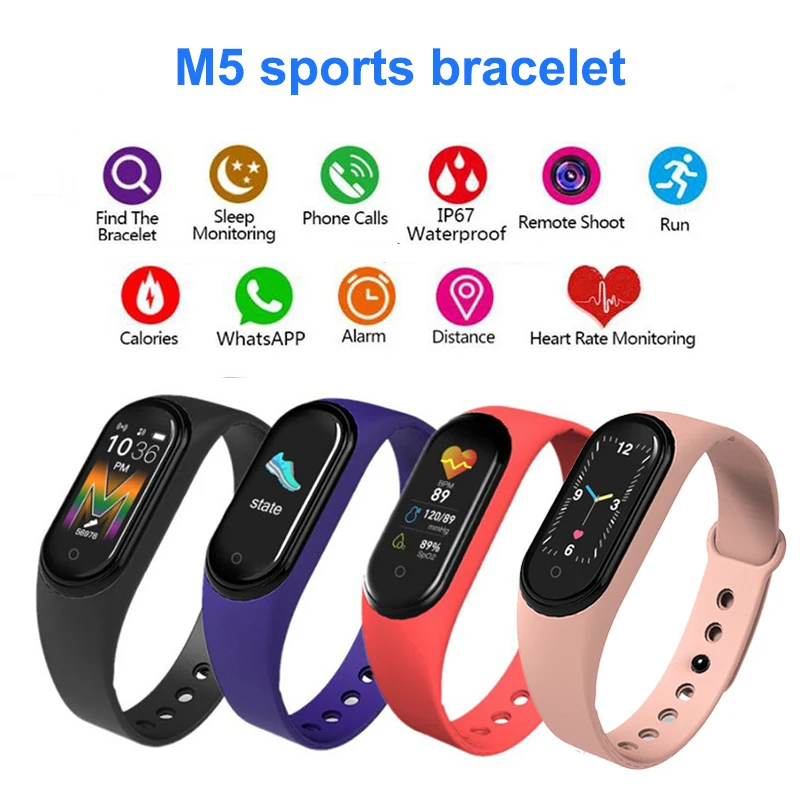 New M5 Smart Band Fitness Tracker Smart Watch Smarthwatch Bracelet Heart  Rate Blood Pressure Smartband Monitor Health Wristband Blue