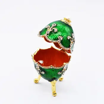 

Red Faberge-Egg Hand Painted Jewelry Trinket Box Gift for Easter Day Home Decor N0HE
