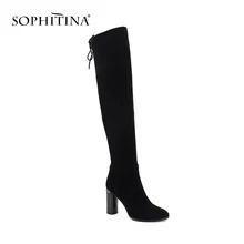 SOPHITINA/женские ботфорты повседневная обувь на высоком каблуке с круглым носком классические женские сапоги на шнуровке и молнии с круглым каблуком SC278