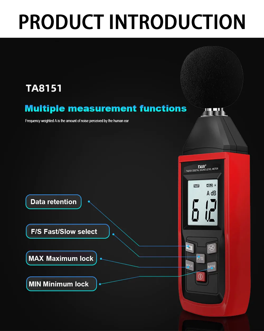 TASI 30~130dB Noise Measuring db Meter Mini Audio Sound Level Meter Decibel Monitor