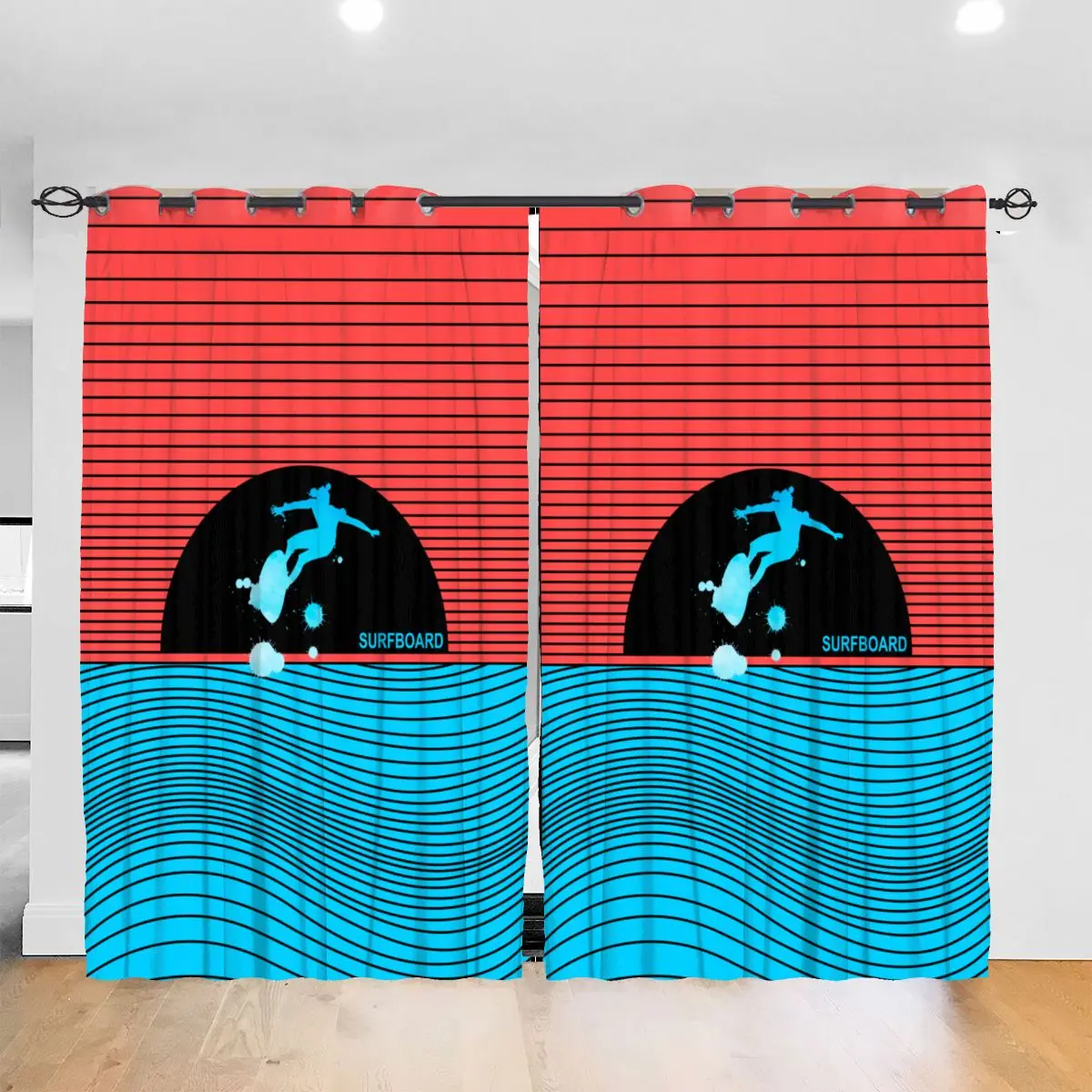

Living Room Sun Block Curtain Duck Diving Watercolor Surfboard Light Shading Bedroom Blackout Window Curtains 52x72In