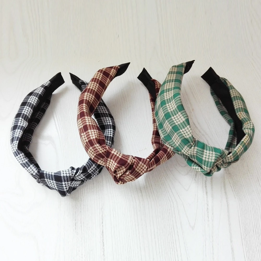 2019 New Fashion Bohemia Hair Accessories Plaid Hairband Headband For Women Headwear Elastic Knotted Hair Band Wholesale 903