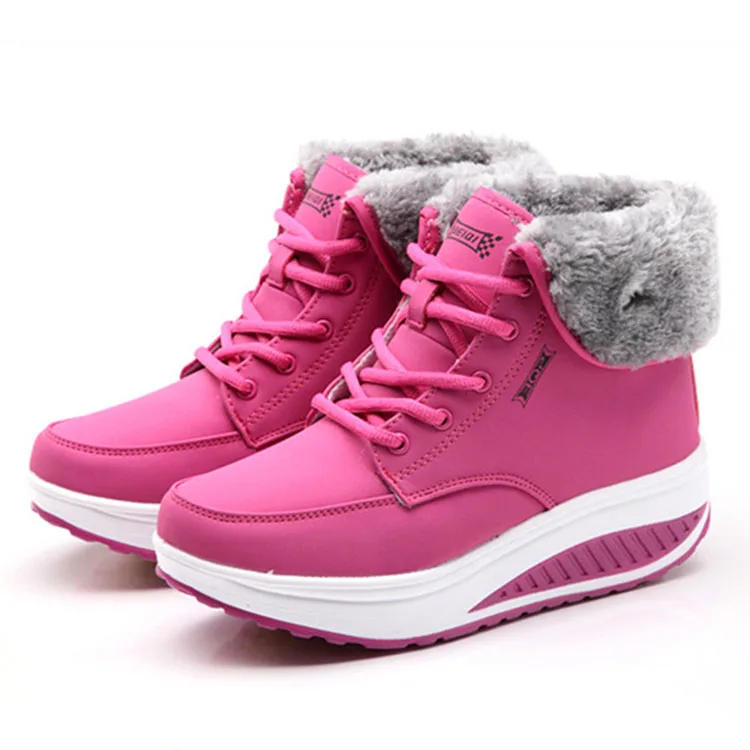 Women Boots Hot Ankle Boots Platform Snow Boot Female Winter Shoes Woman Warm Plush Swing Shoes Waterproof Short Booties - Цвет: pink