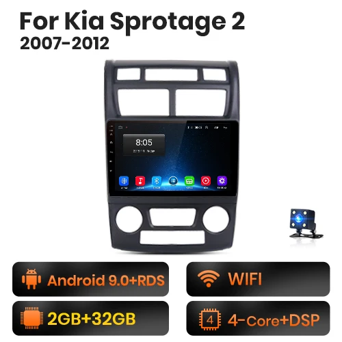 AWESAFE для Kia Sportage 2007 2008 2009 Автомобильный Радио Мультимедиа Видео плеер gps Нет 2din 2 din Android 8,1 2 ГБ+ 32 ГБ - Цвет: WIFI  (2GB-32GB)