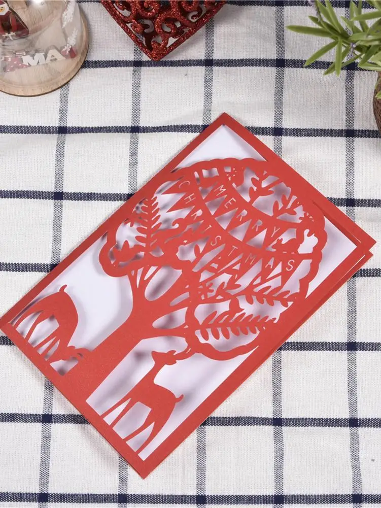  10Pcs Christmas Cards Laser Cut Hollow Blank Invitation Cards For Birthday Party Christmas Wedding  - 4.00042E+12
