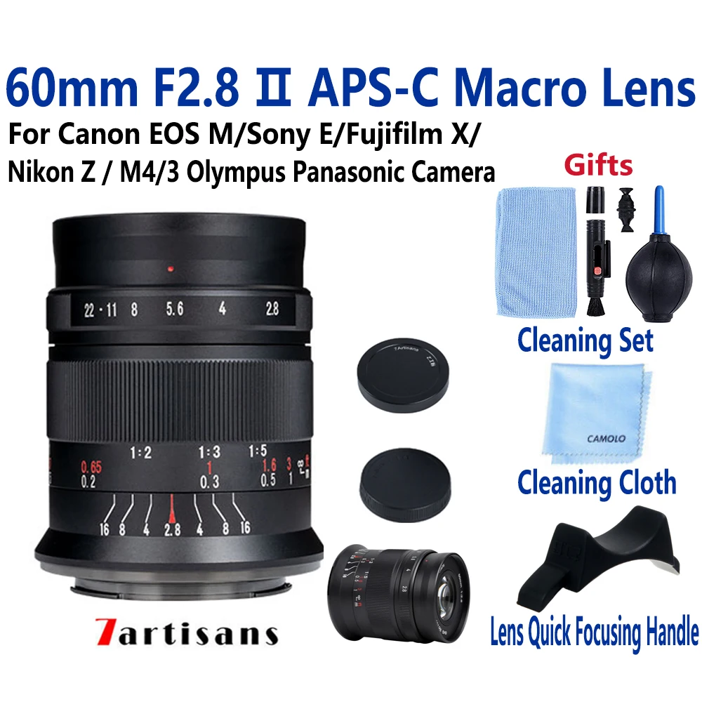 Макрообъектив 7artisans 60 мм F2.8 Mark II MF для Sony E/Nikon Z/Fuji XF/Canon EOSM EOSR/M4/3mount A6600 M200 |