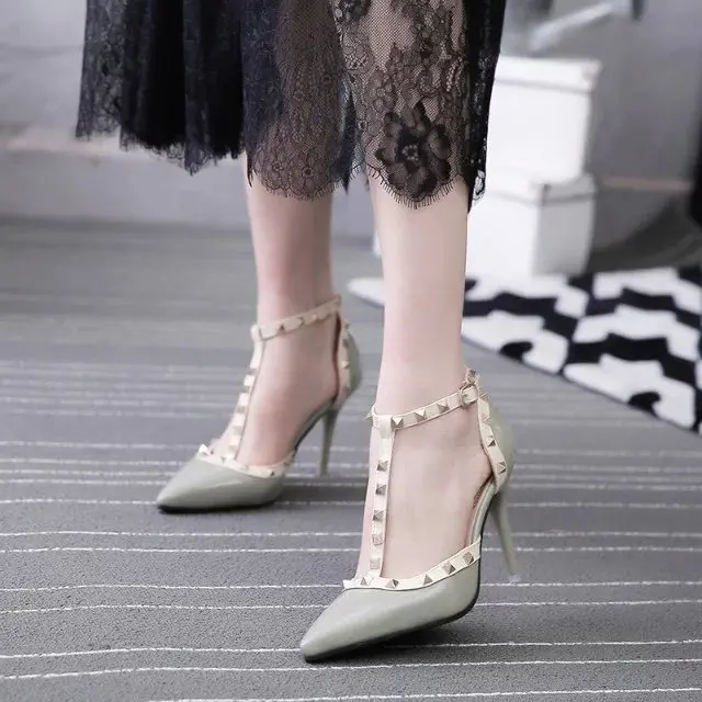 QSR/туфли-лодочки на каблуке 10 см женская летняя обувь модные женские босоножки женская обувь на высоком каблуке из искусственной кожи с металлическими заклепками