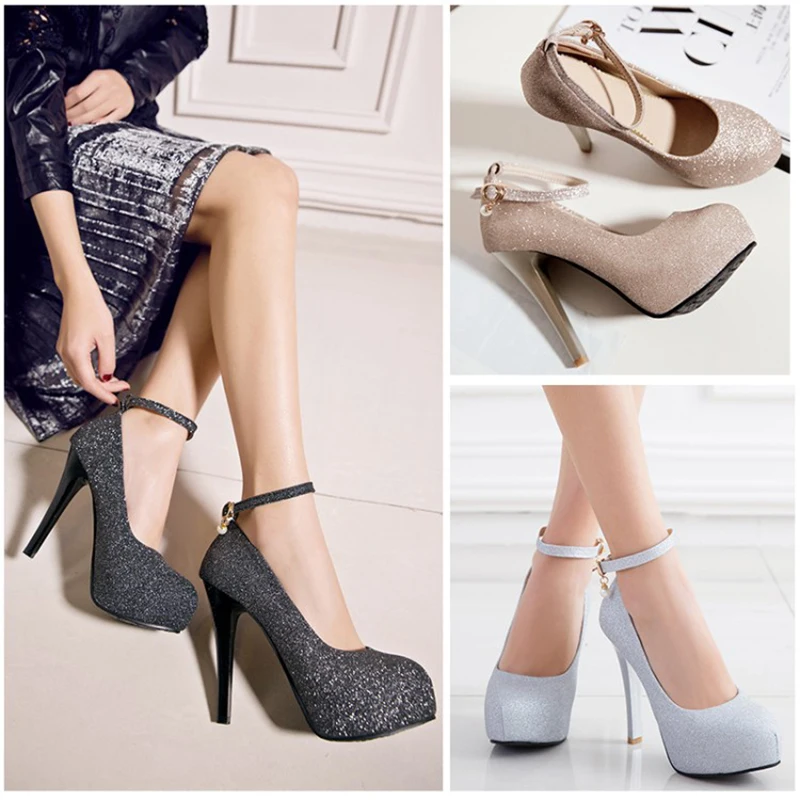 

KOLNOO Handmade New Womens High Heels Pumps Buckle Ankle Strap Sexy Platform Round-Toe Dress Evening Party Fashion Court Shoes