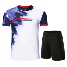 Новинка, костюм для бадминтона, Мужская и Женская теннисная футболка с коротким рукавом, спортивная одежда для мужчин, футболка для настольного тенниса и шорты Новинка, костюм для бадминтона, Мужская и Женская теннисная футболка с коротким рукавом, спортивная одежда для мужчин, футболка для настольного тенниса и шорты