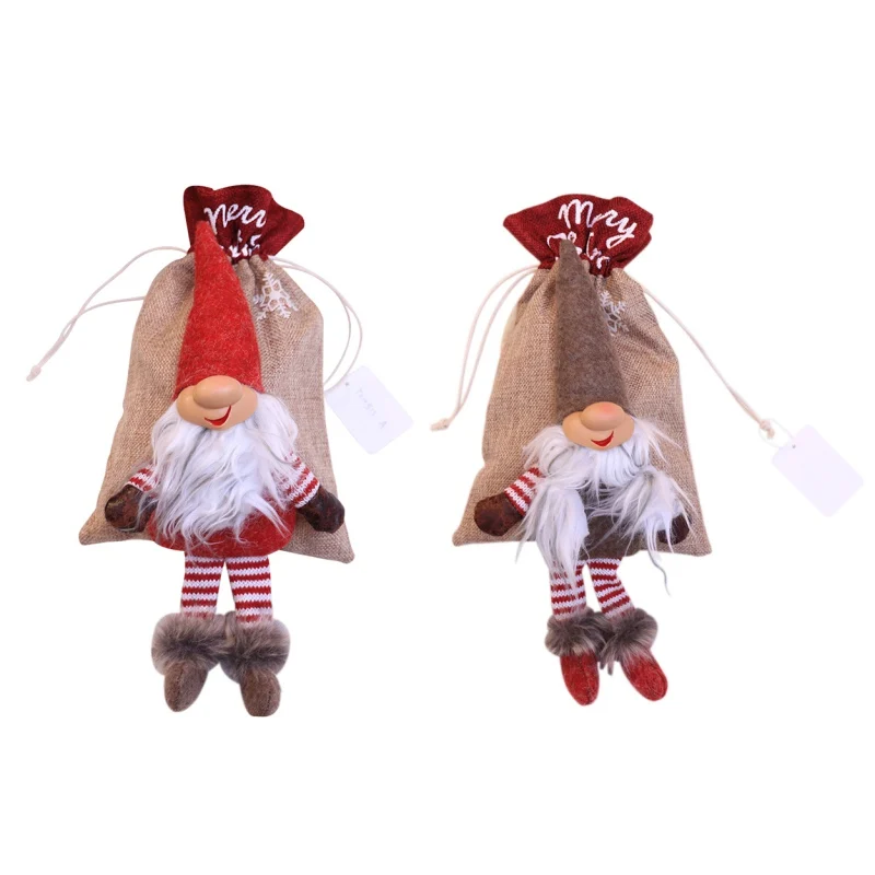 Santa Claus Cartoon Gift Drawstring Bag Merry Christmas Gift Bags Happy New Year Christmas Candy Bags Navidad Ornament