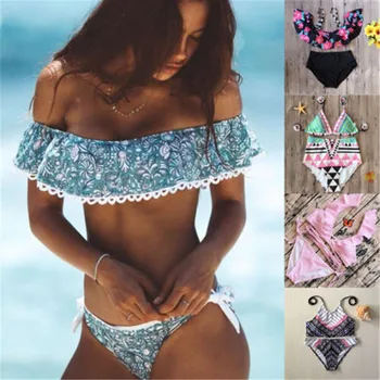 

2019 Sexy Bikinis Women Swimsuit Bandage Halter Beach Push Up Bathing Suits Lady Floral Print Swimwear Female Bikini Set S-XL