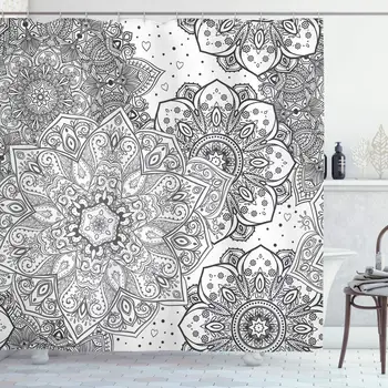 

JoneAJ Mandala Shower Curtain with Oriental Effect and Folk Feel Oriental lace Floral Illustration Microfiber Bathroom Shower