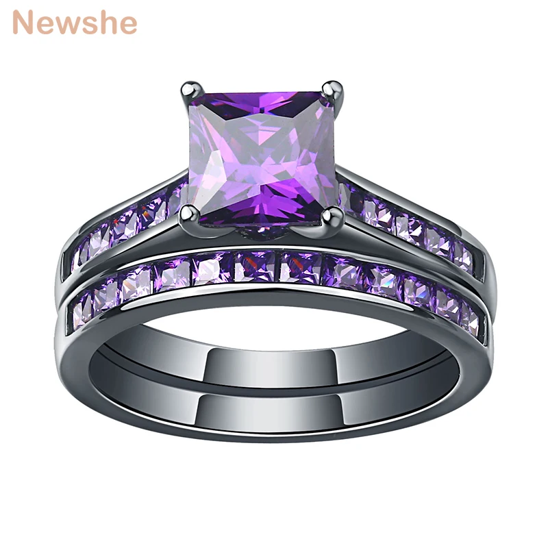 Newshe Black Wedding Engagement Ring Set For Women Unique Rings Purple