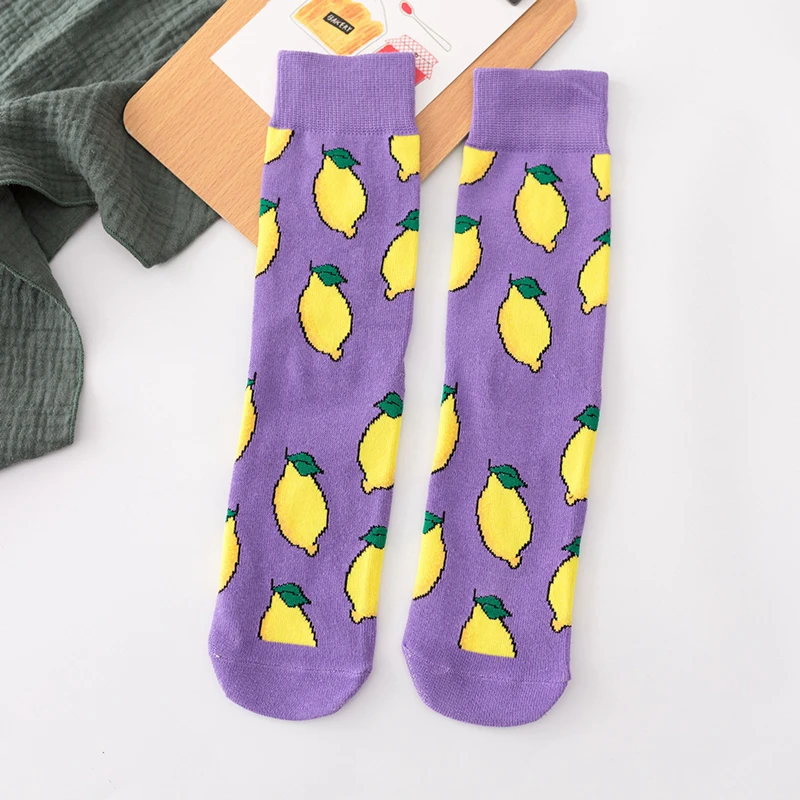 Женские носки Забавные милые Мультяшные хлопковые с фруктами бананом авокадо