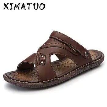 

Summer Sandals For Men Leather Beach Breathable Sandals Comfortable Soft High Quality Slippers Flip-Flops 2019 New Big Size 46