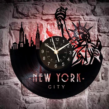 

New York City Decor Unique Art Vinyl Record Wall Clock - Get Unique Wall Home Decor - Gift Ideas for Him and Her