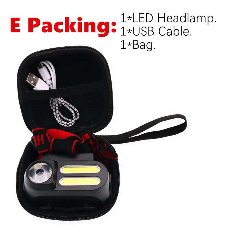 E Packing Портативный мини XPE+ 2* COB светодиодный налобный фонарь, рабочий светильник, водонепроницаемый налобный светильник, 18650 аккумулятор, Ночной светильник, вспышка, светильник - Испускаемый цвет: E Packing