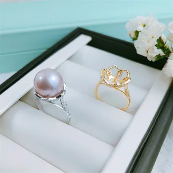 

Classic Rings Resizable Design Rings Base 925 Silver Pearl Rings Settings Women DIY Pearl Rings Accessory No Pearl