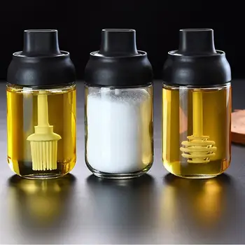 

3pcs Spice Jars Storage Moisture Proof Lid Spoon Integral Seasoning Honey Jar Brush Seasoning Storage Kitchen Cocina Organizer
