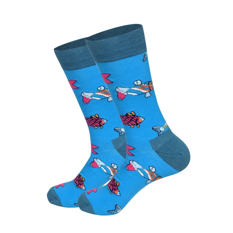Мужские носки с индивидуальным дизайном для мужчин s 24 цвета рыбий акулы динозавры хип-хоп чулки для скейтбординга - Цвет: Fish B