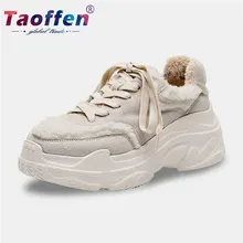 Taoffen/ женские кроссовки из натуральной кожи; зимняя прогулочная обувь на толстой подошве; женская Вулканизированная обувь на платформе; Размеры 35-39
