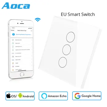 

Mini Wifi Smart Wall Touch Switch EU Power Mobile APP Remote Control Works with Amazon Alexa Google Home 3 Gang No Hub Required