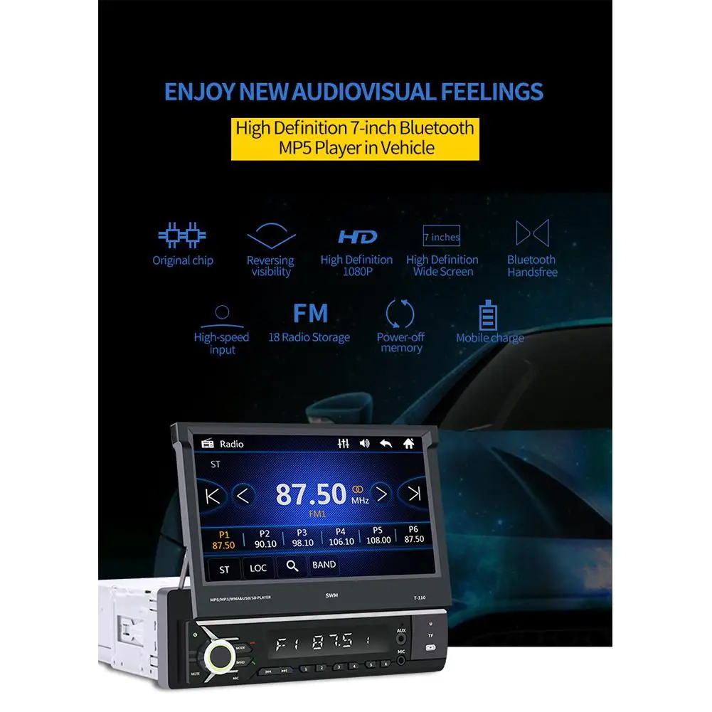 7 дюймов сенсорный экран автомобиля радио MP5 мультимедиа CD Видео плеер Bluetooth fm-передатчик Авторадио реверсивное изображение с камерой