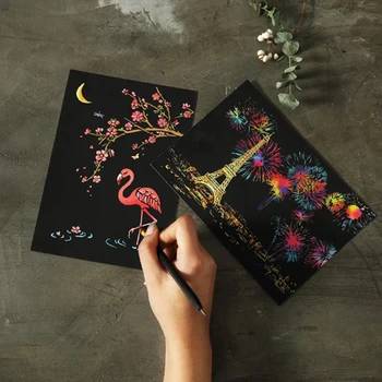 

4pcs DIY Drawing Painting Rainbow Scratch Art Mini Notes with Stylus Scraping Drawing Toys Arts and Crafts for Children