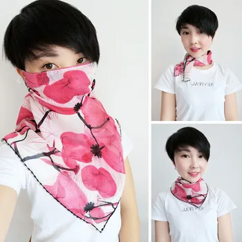 

Chiffon Face Mask Women Sun Protection Scarves Neck Cover Solid Print Lady Hiking Riding Mouth Scarf Ring Wraps 2020 New