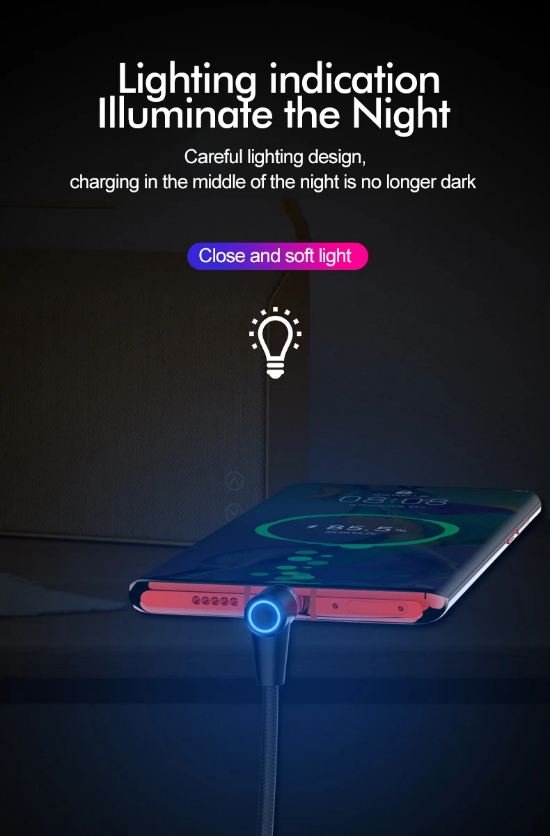 ROCK Магнитный usb-кабель для быстрой зарядки Micro USB type C локоть лампы на шнурах светодиодный кабель для iPhone Xiaomi магнитное зарядное устройство данных