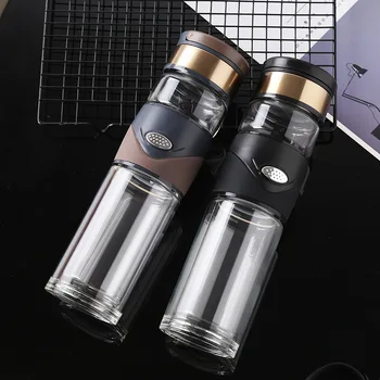 

NEW High-grade transparent glass cup portable water tea bottle with independent cup high temperature creative anti-fall cup