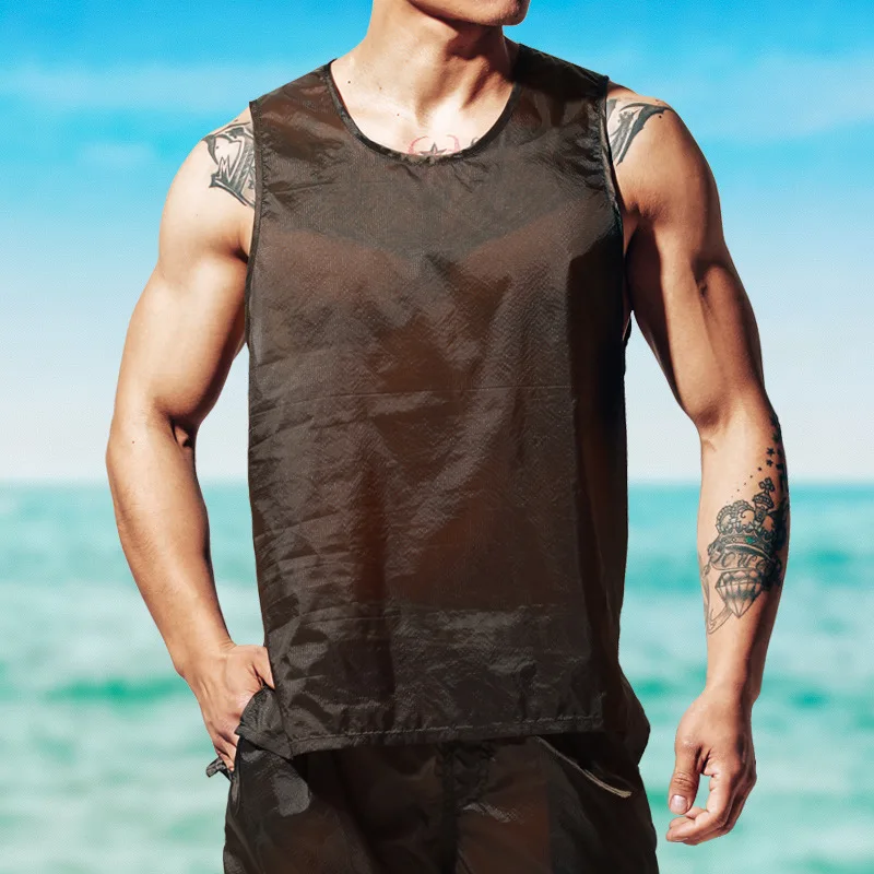 Ultra-thin Soft Surf Swim Shirt Men Sleeveless Beach Sun Proof Shirts Quick Dry Water Sport Sails Surfing T Shirt Desmiit Brand