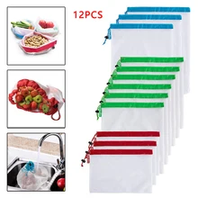 3 различных размера 12 штук Многоразовые Экологичные сетчатые сумки для хранения фруктов игрушечные овощи моющиеся дышащий чехол мешочки