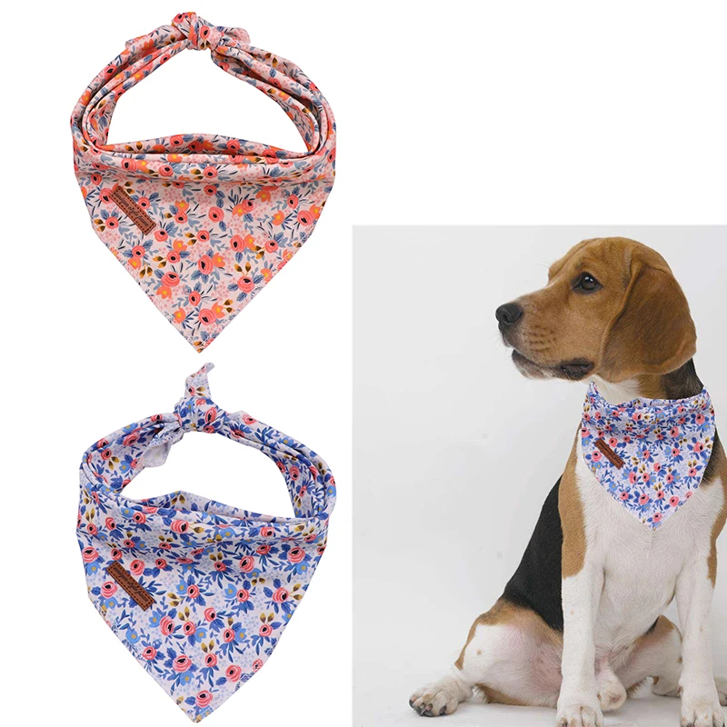 

2 Pcs Unique Style Paws Dog Cat Bandana Dog Accesseries Pet Product Gift for Dog Bandage Bandana Collar Flower Blue Pink