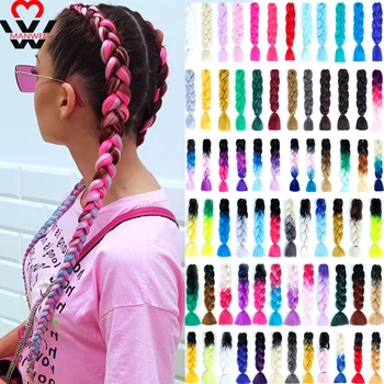 

MANWEI1PC Synthetic Ombre Braiding Hair Crochet Jumbo Braid Hair Extension Pre Stretched White Women Pink Purple Blue Brown