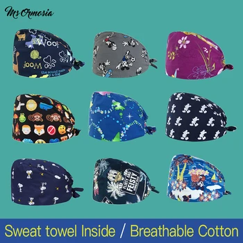 

Cotton operating room hat printing medical surgical hat sweat-absorbent pet hospital doctor work hats dental clinic nursing caps