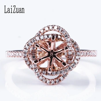 

LaiZuan 6.5mm Round Solid 10k Rose Gold Genuine Natural Diamonds Semi Mount Ring Women Wedding Gift Unique flower style Jewelry