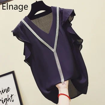 

Korean Plus Size Blusas Chiffon Shirts Sleeveless V Neck Lotus Leaf Ruffles Top Women Vintage Summer Clothing Ropa Mujer 5A989