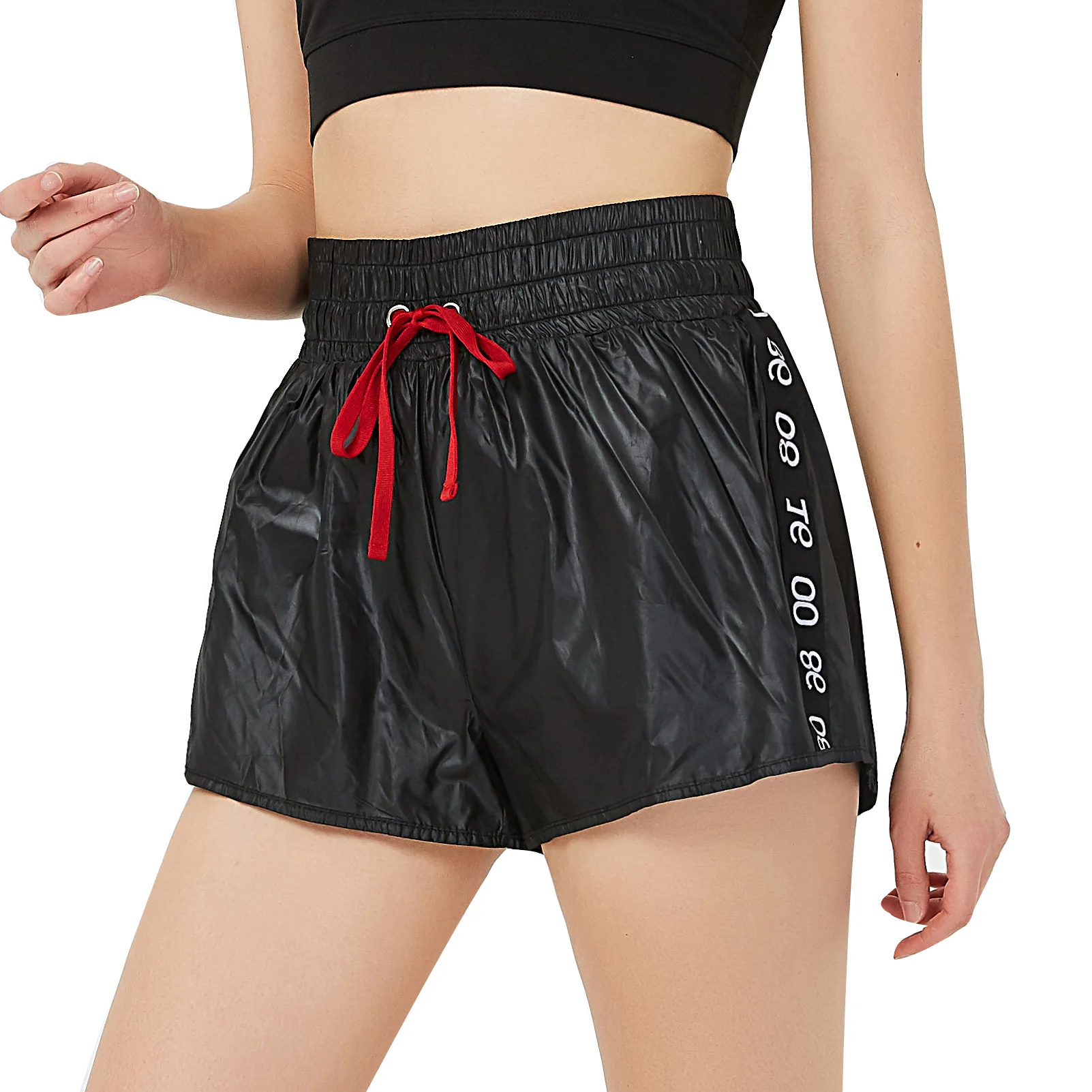 

Yoga Sports Shorts Women's Spring New Style Anti-Exposure Cool with Numbers Elastic Waist Lace-up Gym Shorts