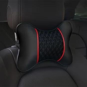

Black Seat Knitted PU Leather Neck Cushion Car Headrest Pillows Head Support 2Pcs